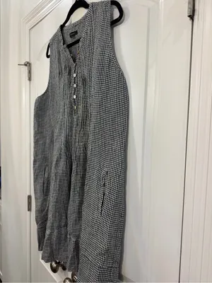 100% European Linen Sleeveless Mini Gingham Shift Swing Dress thumbnail 5