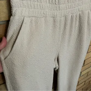 Sundays Pryn Pants Loungewear Wide Leg Crinkle Terry Fabric Beige Size Small thumbnail 3