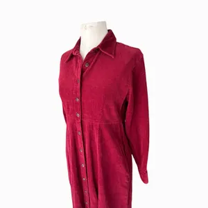 Vintage 90s Eddie Bauer Corduroy Maxi Shirt Dress Women’s 8 Petite Red Cottage thumbnail 9