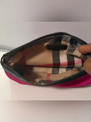Burberry Hot Pink Nylon Cosmetic Pouch with Black Trim thumbnail 6