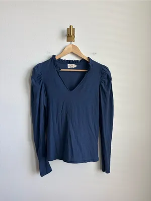 Nation LTD Tamira Elizabethan Tee Ocean Blue Ruffle Pima Cotton Top Medium thumbnail 9