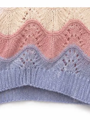 Entro Women’s Small Oversized Pastel Chevron Open Knit Sweater Pink Blue Cream thumbnail 4