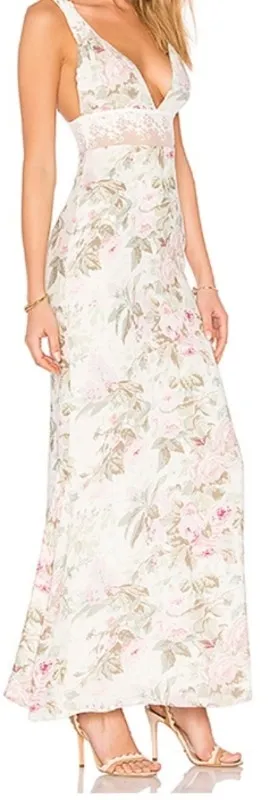 Majorelle Floral Romantic Maxi Dress Bridal Fairy Sz Medium Cream Pink Green thumbnail 1