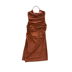 Hello Molly Party Lover Midi Dress‎ Size Large 8 Brown Cowl Neck Ruched Stretch thumbnail 4