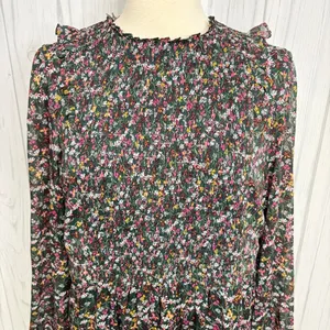 DRAPER JAMES RSVP Dark Green Chiffon‎ Floral Smocked Long-Sleeve Midi Dress, XXL thumbnail 3