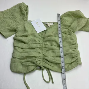 WAYF Secrets Kept Gathered Flutter Sleeve Top‎ XS Green Coquette NEW *TINY FLAW thumbnail 12