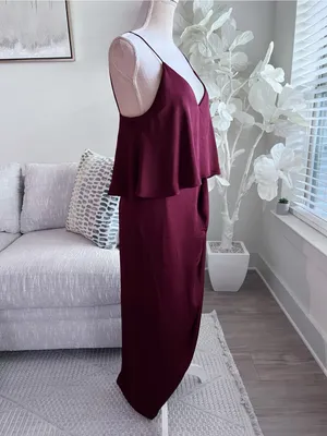 Shona Joy Woman’s Draped Luxe Cocktail Frill Spaghetti Strap Dress in Burgundy 6 thumbnail 5