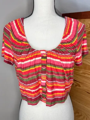 BCBGeneration BCBG Striped Button Up Crop Top Shirt Medium M NWOT Multicolor thumbnail 2