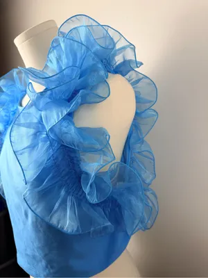 Free people house party organza puff top blue size large thumbnail 3