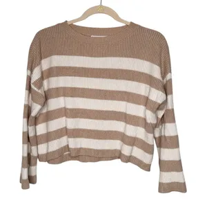 Sincerely Jules Tan White Striped Cropped Sweater Size XS thumbnail 1