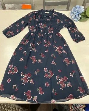 LOFT‎ Floral Midi Dress Ruffle Neck Tie Long Sleeve S thumbnail 1