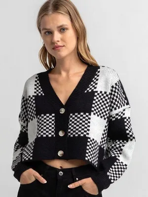 Tilly’s TIMING Plaid Crop Cardigan thumbnail 1