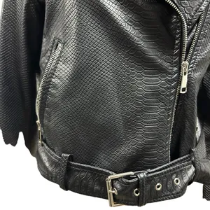 Copperose Crocodile Embossed Black Faux Leather Moto Zip Up Jacket Womens Medium thumbnail 9