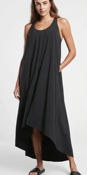 Athleta Black Presidio High Low Racerback Maxi Dress with Pockets Size Medium thumbnail 1