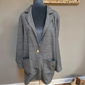 Sanctuary Anthropologie Blazer Womens XL Long Jacket Pockets Houndstooth Button thumbnail 2