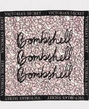 Victoria's Secret Pink and Black Floral Logo Bombshell Silk Scarf thumbnail 2