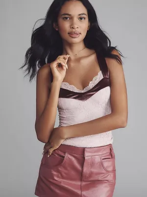 NWT By Anthropologie Velvet Trim Lace Tank Top | Romantic Cami thumbnail 1