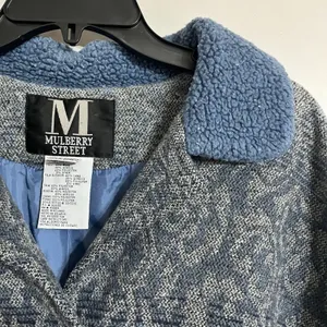 Vintage Mulberry Street‎ Wool Coat Jacket Womens XL Blue Tapestry Button Pockets thumbnail 6