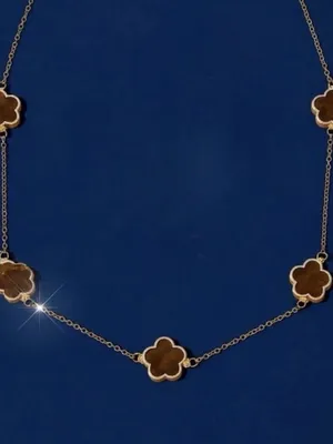 18K Gold Plated Brown Flower Necklace SET Stainless steel Womens Jewelry thumbnail 4