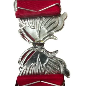 Vintage 80s Gold Tone Butterfly Buckle Red Elastic Stretch Belt thumbnail 5