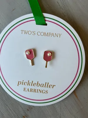 NWT Two's Company Pickleball Earrings Pink with Pearl Gift Accessory Pickleball thumbnail 2