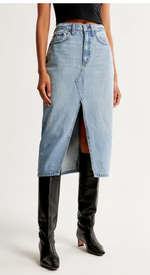 Abercrombie Midi Skirt Denim White thumbnail 1