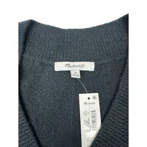 NWT Madewell Calina Deep V-Neck Sweater Black Size Large Merino Wool Long Sleeve thumbnail 4