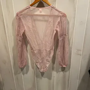Cute sexy pink blush lace mesh bodysuit deep v-neck Victoria’s Secret festival thumbnail 10