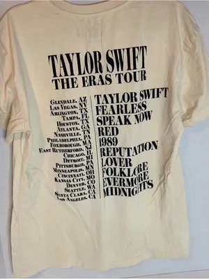Taylor Swift The Eras Tour Graphic Tee Cream Size Medium US Tour Locations thumbnail 7