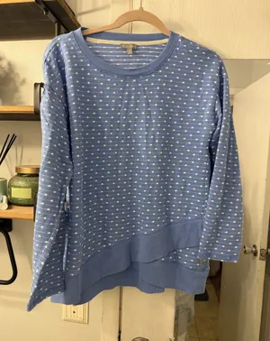 Talbots Light Blue Crewneck Sweater with White Polka Dots thumbnail 1