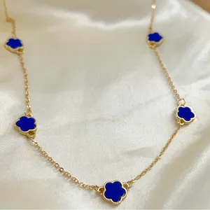 18K Gold Plated blue clover necklace set Jewelry womens thumbnail 3