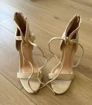 Lulu's Beige Lace-Up Heels thumbnail 1