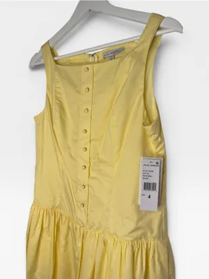 Julia Jordan Yellow Cotton Poplin Drop Waist Button Mini Dress Size 4 NWT thumbnail 6