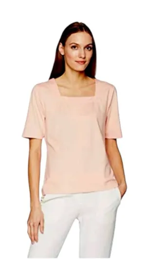 Calvin Klein Square Neck Top Short Sleeve Peach Pink Nude Solid Large thumbnail 1