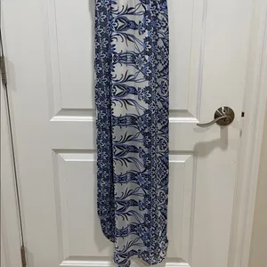 Lulu’s LUSH Floral Blue and White surplus waist midi Dress size Medium thumbnail 7
