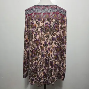 Hannah Blush Floral Tassel Tie Knit Blouse Size Large Bohemian Peasant thumbnail 5