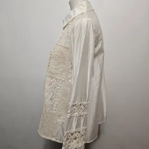 Fashion Apparel Blouse S/M Ivory Lace Patchwork Boho Eyelet Button Down Cottage thumbnail 3