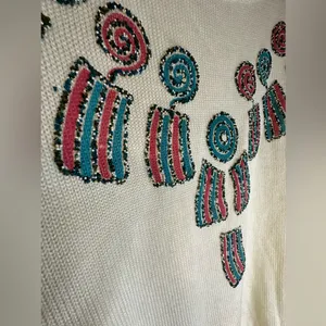 Vintage Kenneth Too‎ Ivory Aztec Pullover Sweater Turquoise Embellished Sz S/M thumbnail 3