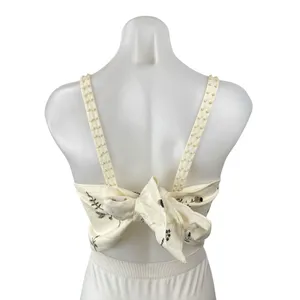 Zara Women's Cream Beaded Embroidered Leaf Sleeveless Tie Cami Crop Top Size L thumbnail 4