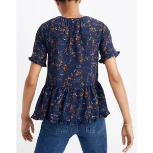 ✨Madewell Silk Stanza Ruffle-Hem Sz Large Top in Moonless Floral✨ thumbnail 3