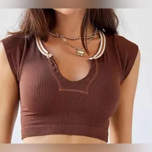 Out From Under Urban Outfitters Brown Ribbed Crop Top Tate McRae Bar Top Size XS thumbnail 1