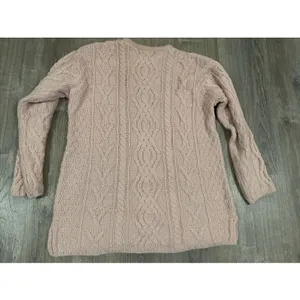 Aran Crafts Sweater Women M Pink Merino Wool Fisherman Cable Knit Ireland * thumbnail 6