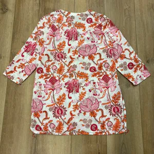 🌟Roller Rabbit🌟 Kurta Floral Print Cotton Tunic Blouse Pink Sz S thumbnail 11