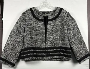 Karl Lagerfeld black/white Tweed‎ Suit Jacket Cropped work casual XL thumbnail 1