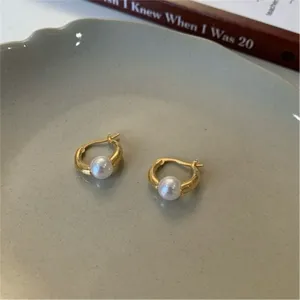 18K Gold Plated White Pearl Hoop Earrings for Women, Pearl Earrings thumbnail 2