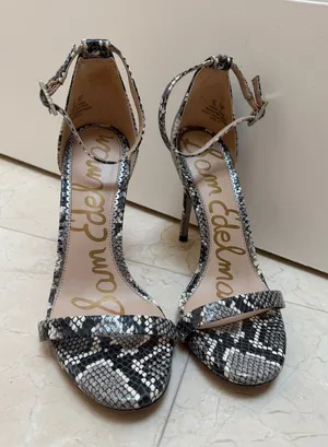 Sam Edelman Black & White Snake-Print Strappy Heels thumbnail 1