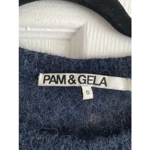 Pam Gela Revolve Striped Alpaca Wool Sweater Womens Size‎ S Navy Tan Fuzzy thumbnail 2