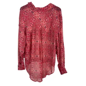 Free People Bright Red/Pink Boho Slouchy Sheer Hi Low Button Up Top S thumbnail 3