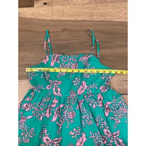 Entro Green Pink Floral Ruffle Dress Size M Square Neck Layered Boutique thumbnail 6