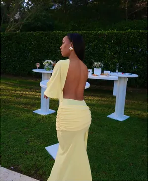 Zara Elegant Butter Yellow Gown - Floor-Length Formal Dress thumbnail 4